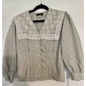 Vintage Collegiana‎ Blouse Women's Size Medium Crochet Collar Floral Made in USA